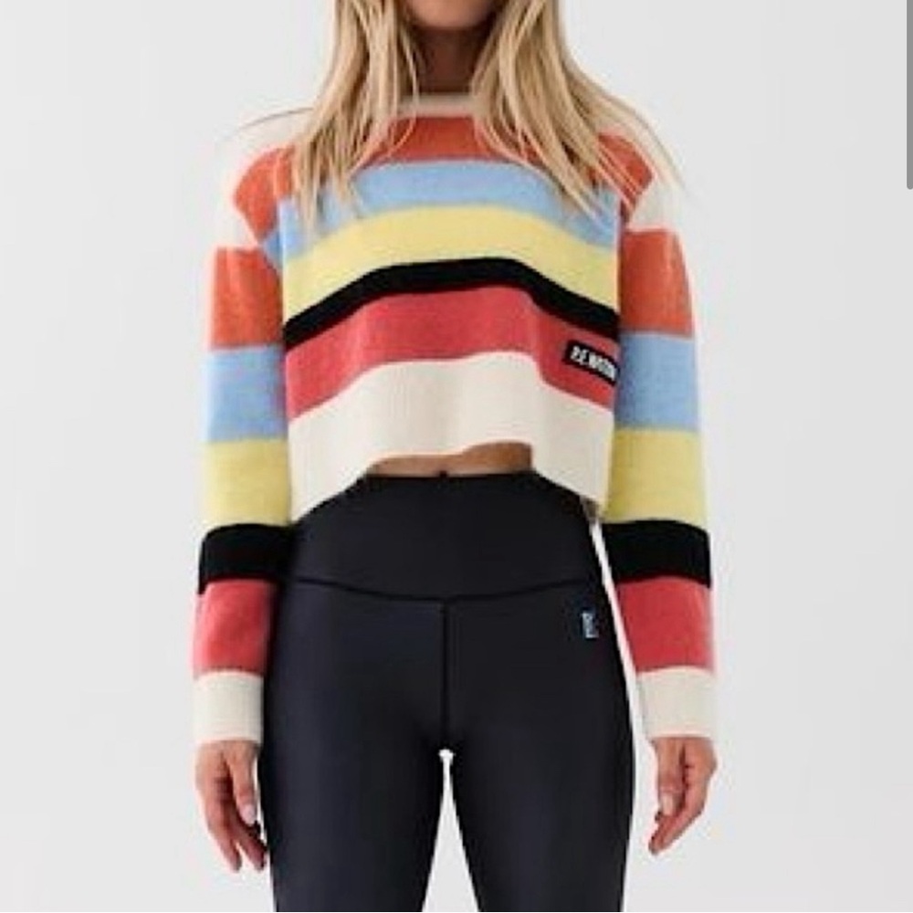 PE NATION Wool Mohair Blend Striped Cropped Sweater